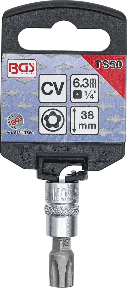 ANTGALIO GALVUTĖ | 6,3 MM (1/4") SUKIMO KVADRATAS | APSAUGOTA NUO ATSUKIMO „T-STAR“ (TORX) TS50 (5184-TS50)