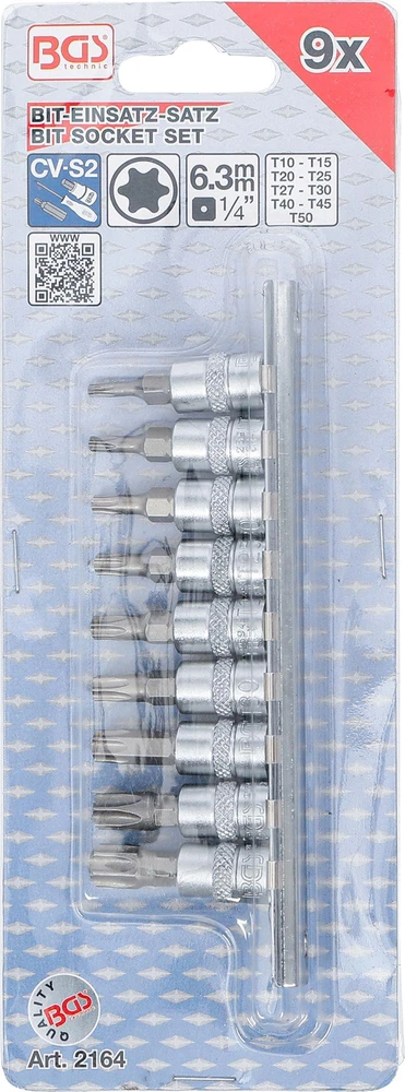ANTGALIŲ RINKINYS | 6,3 MM (1/4") SUKIMAS | T-STAR (TORX) T10–T50 | 9 VNT. (2164)