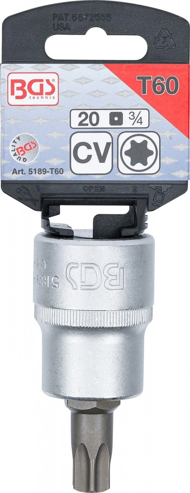ANTGALVUTIS | 20 MM (3/4") KVADRATINĖ PAVARA | T-STAR (TORX) T60 (5189-T60)