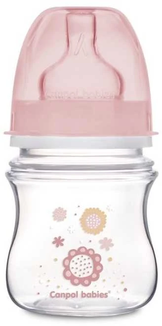 CANPOL 35/216 Easystart naujagimiui plačiai atidaromas buteliukas nuo dieglių 120 ml rožinės gėlės