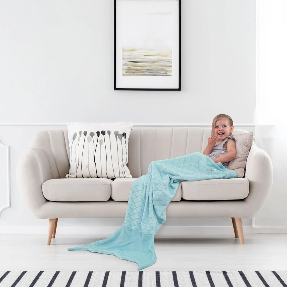 Pledas DecoKing Siren 140 cm, spalva: pastelinė mėlyna