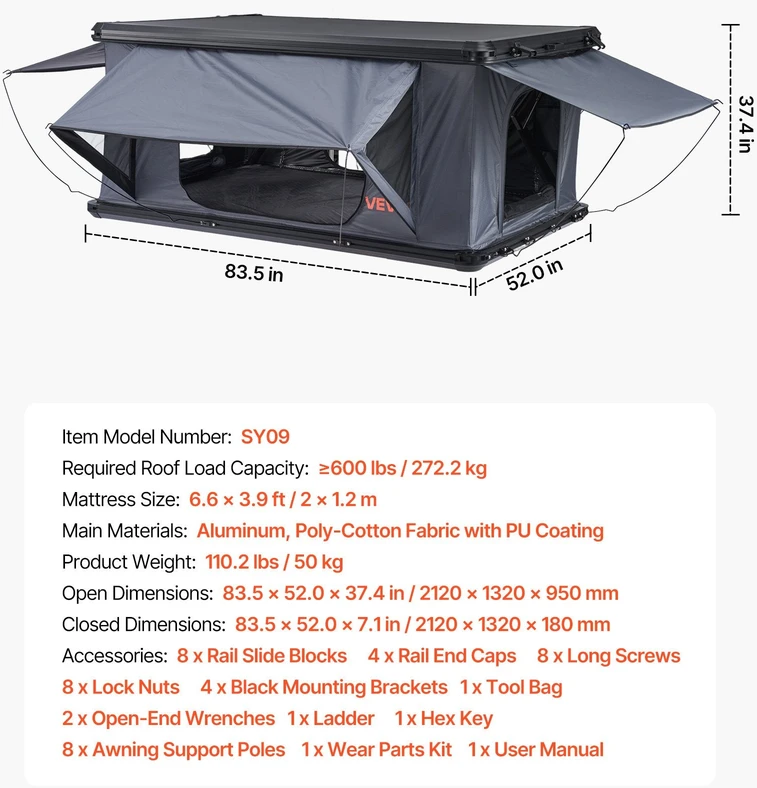 VEVOR Kieto korpuso stogo palapinė 2–3 asmenims
