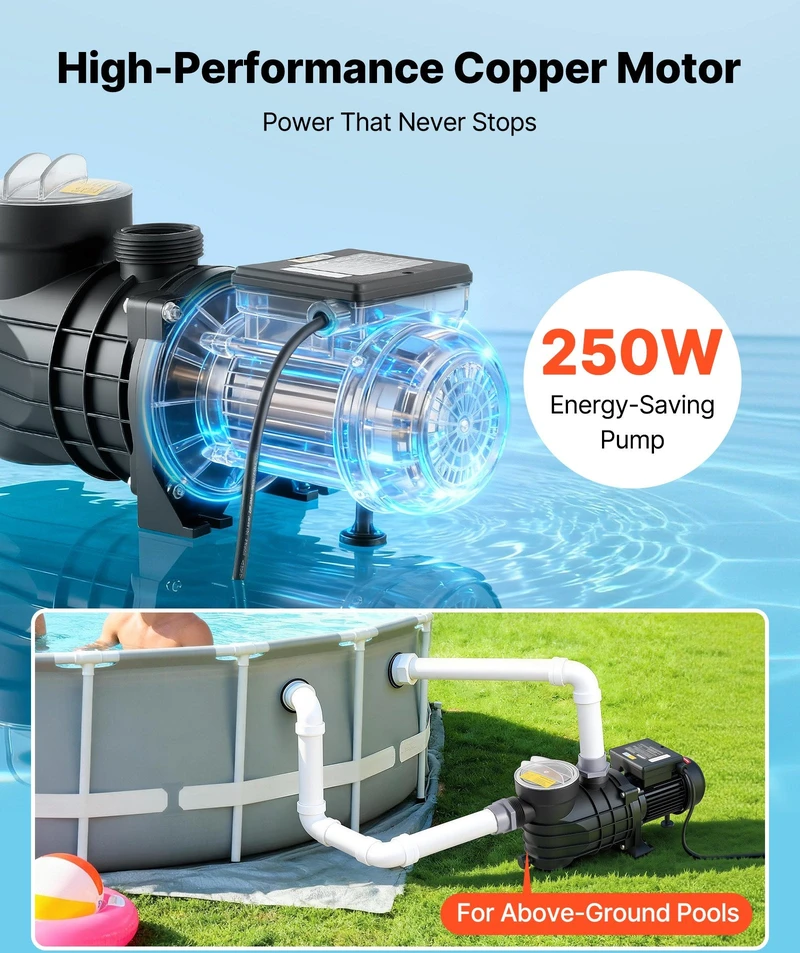 VEVOR Antžeminis baseino siurblys, 250W, 11,700 L/h