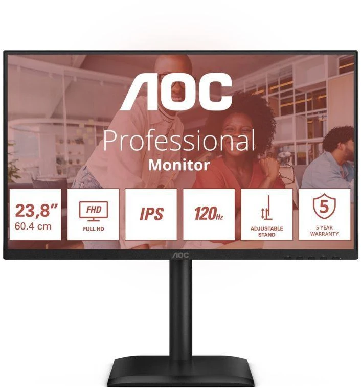 AOC 24E4U kompiuterio monitorius 60,5 cm (23,8 col.) 1920 x 1080 tašk. Full HD LED, juodas