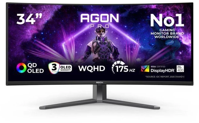 Monitorius AOC | AGON PRO AG346UCD | 34 " | OLED | WQHD | 21:9 | 175 Hz | 0.03 ms | 3440 x 1440 pikselių | 250 cd/m² | HDMI jungtys quantity 2