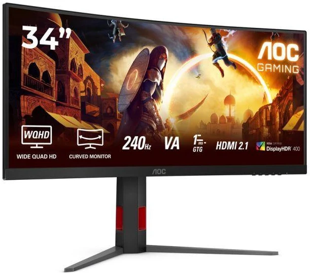 Žaidimų monitorius AOC CU34G4Z, 34" UWQHD (3440x1440) lenktas VA, 21:9, 180Hz, 1ms, FreeSync Premium, HDR