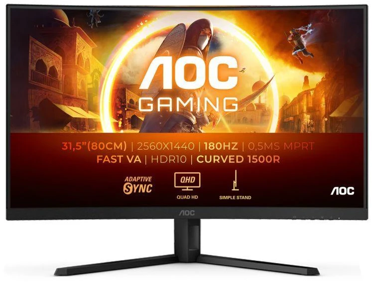 Žaidimų monitorius AOC CQ32G4VE, 31.5",Curved/ VA panel/ QHD(2560x1440), /180 Hz/ 0.5 ms, HDR10, FreeSync Premium HDMI, DisplayPort