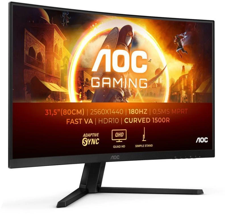 Žaidimų monitorius AOC CQ32G4VE, 31.5",Curved/ VA panel/ QHD(2560x1440), /180 Hz/ 0.5 ms, HDR10, FreeSync Premium HDMI, DisplayPort