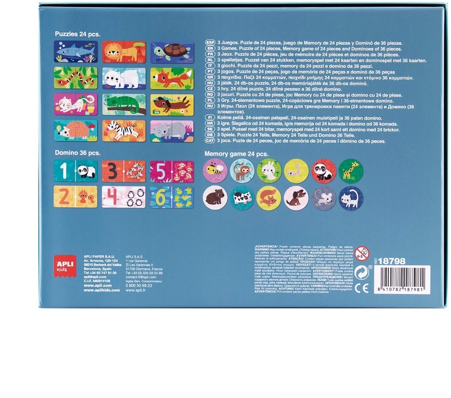 APLI Kids 3 žaidimai: Gyvūnai – dėlionė, domino, atmintis