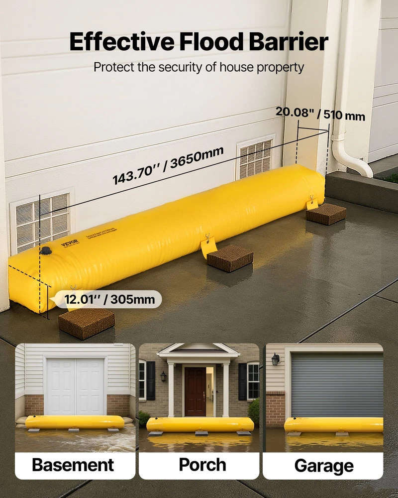 VEVOR Potvynių barjeras PVC, 3,66 m x 30,5 cm
