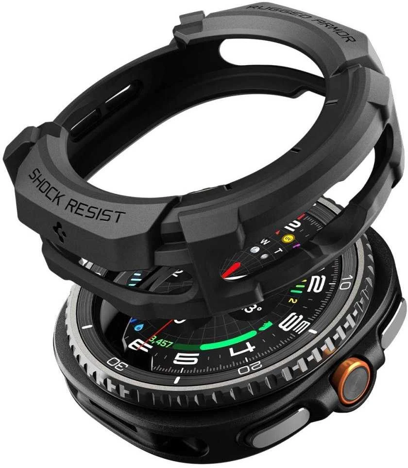 „Spigen Rugged Armor“, matinis juodas - „Galaxy Watch 8 Classic“ (46 mm)