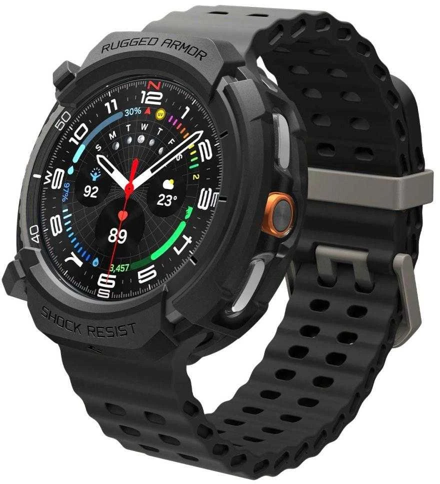 „Spigen Rugged Armor“, matinis juodas - „Galaxy Watch 8 Classic“ (46 mm)