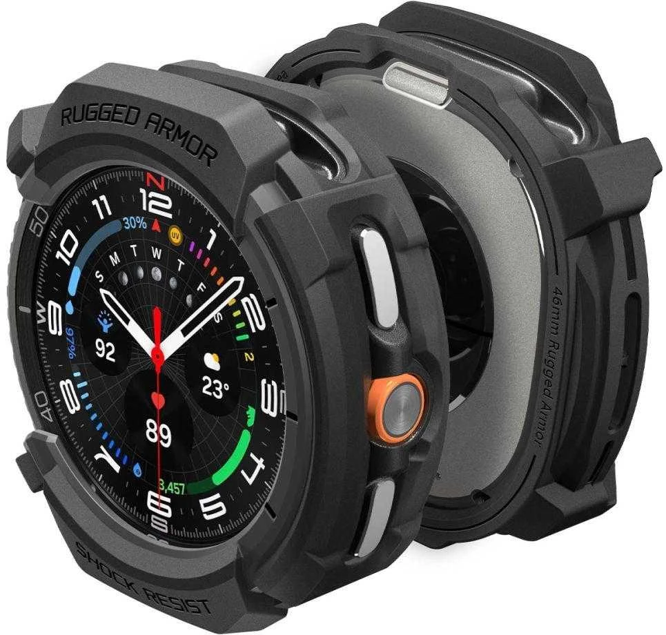 „Spigen Rugged Armor“, matinis juodas - „Galaxy Watch 8 Classic“ (46 mm)