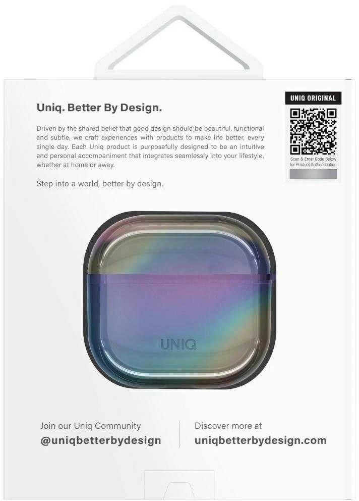 „Uniq Iridescia AirPods 4“ pakabinamas dėklas – holografinis, daugiaspalvis