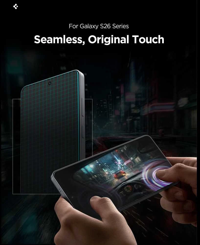 „Spigen Glass tR EZ Fit Pro HD“ (privatumo) 2 vnt., skaidrūs – „Samsung Galaxy S26+“