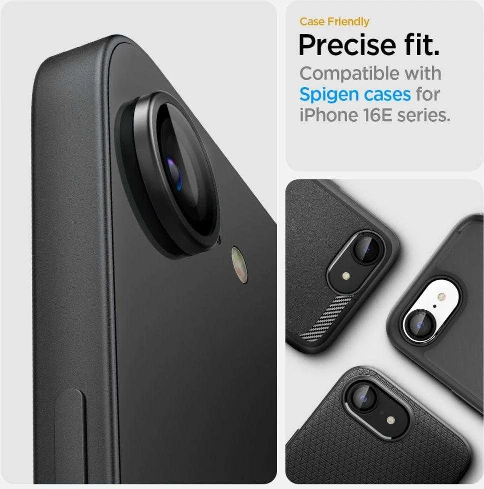 Kameros dėklas „Spigen Optik Pro Glas.TR“ „EZ FIT“ kameros apsaugai, 2 vnt., skirtas „Apple iPhone 16e“, juodas