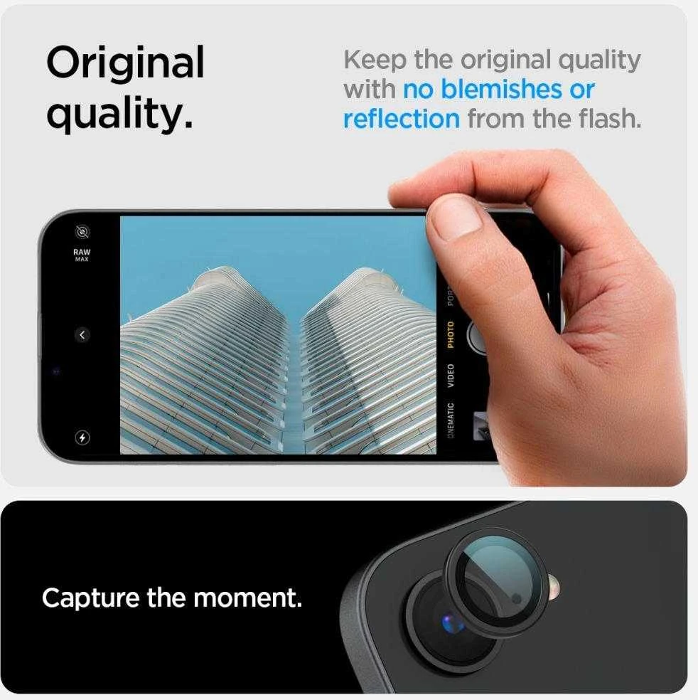 Kameros dėklas „Spigen Optik Pro Glas.TR“ „EZ FIT“ kameros apsaugai, 2 vnt., skirtas „Apple iPhone 16e“, juodas