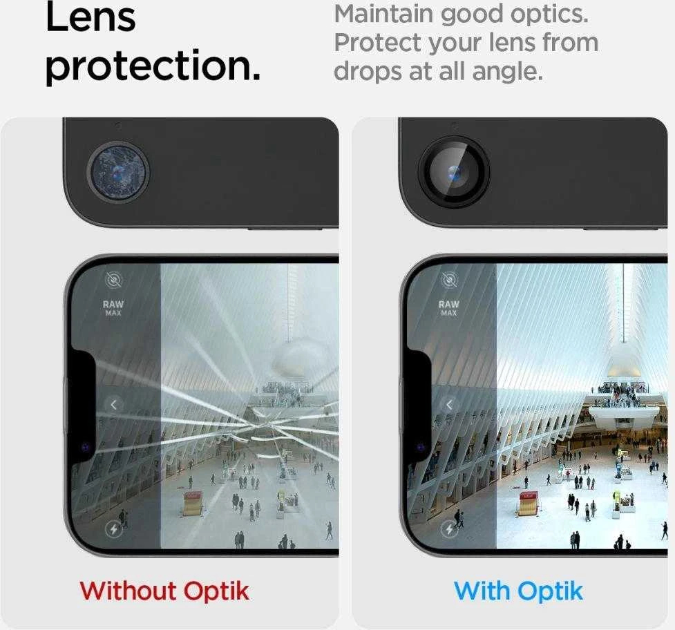 Kameros dėklas „Spigen Optik Pro Glas.TR“ „EZ FIT“ kameros apsaugai, 2 vnt., skirtas „Apple iPhone 16e“, juodas