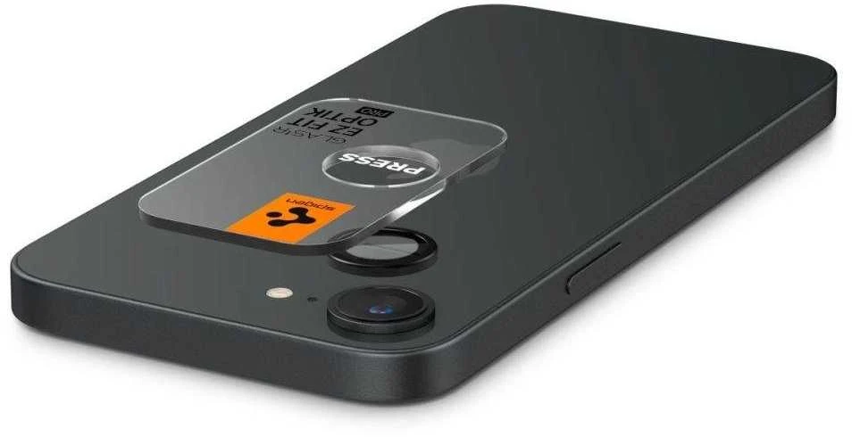 Kameros dėklas „Spigen Optik Pro Glas.TR“ „EZ FIT“ kameros apsaugai, 2 vnt., skirtas „Apple iPhone 16e“, juodas
