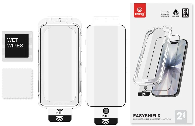 Crong EasyShield 2 vnt. – Apsauginis stiklas skirtas iPhone 16e / iPhone 14 / iPhone 13 / iPhone 13 Pro (2 pieces)