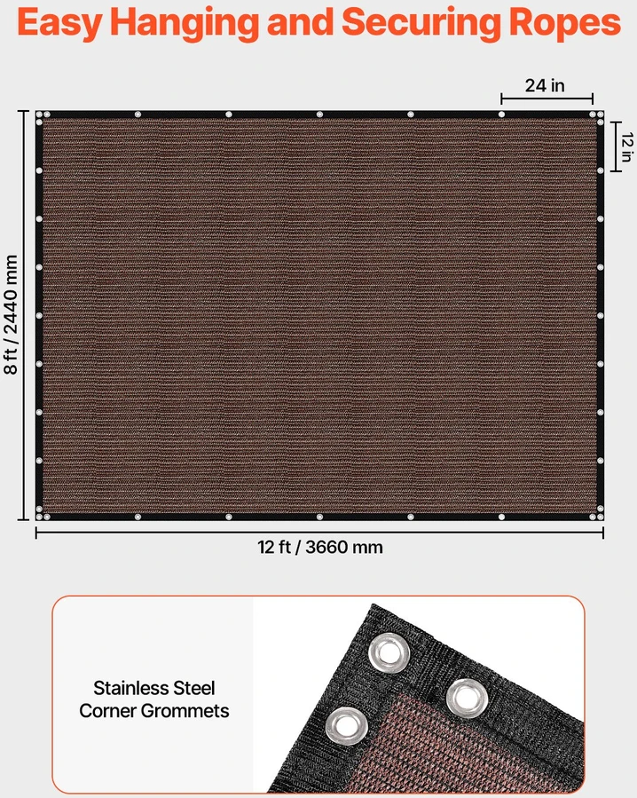 VEVOR Privatumo saulės uždanga sodui 8 x 12 ft ruda