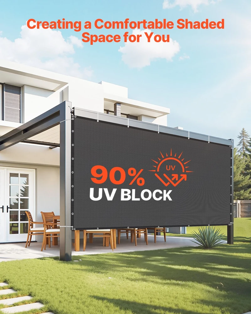 VEVOR Saulės uždanga 8 x 12 ft sodo privatumo ekranas juodas