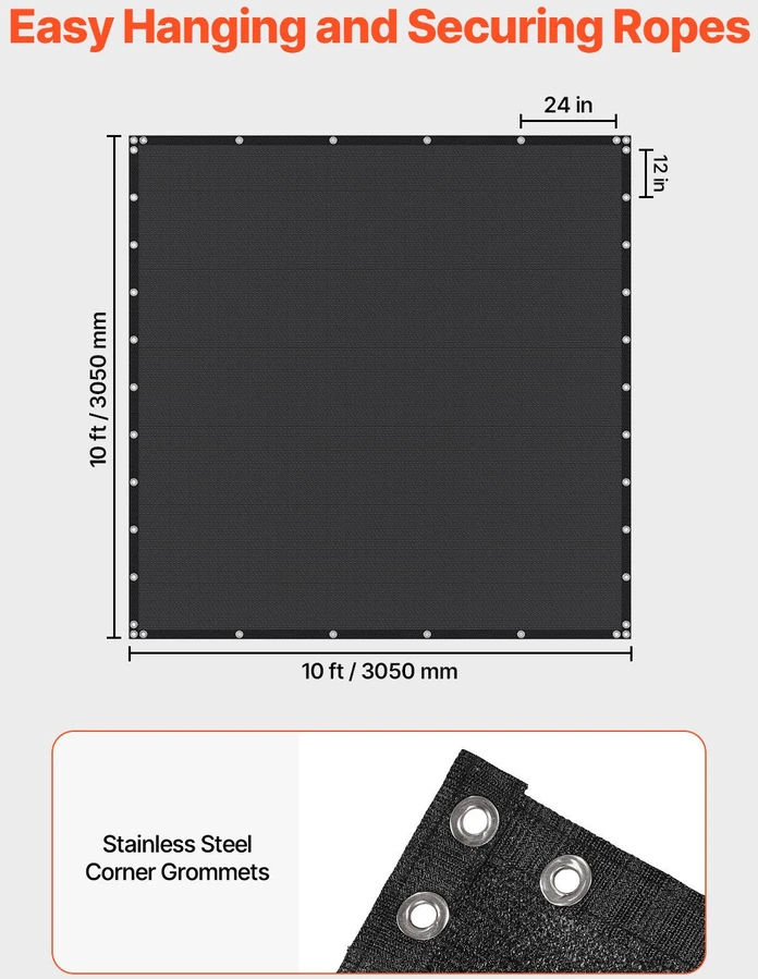 VEVOR 90% saulės uždanga 10 x 10 ft sodo kiemui (juoda)