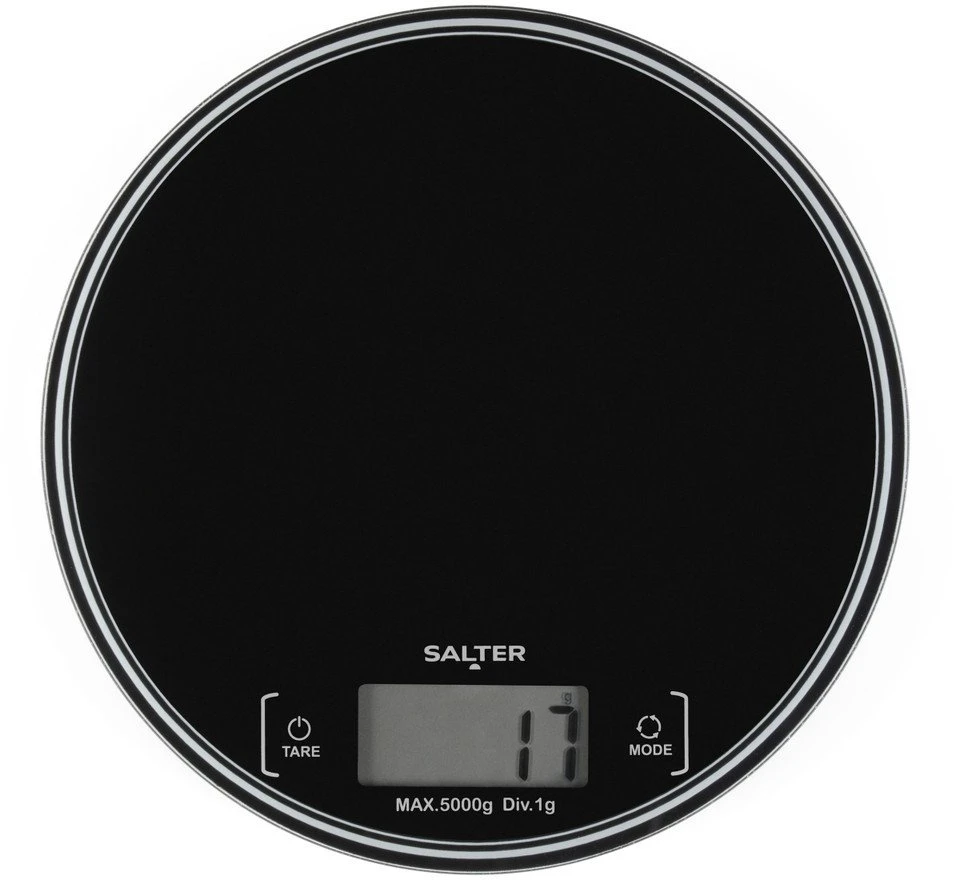 Apvalios elektroninės virtuvinės svarstyklės Salter, 5kg, juodos
