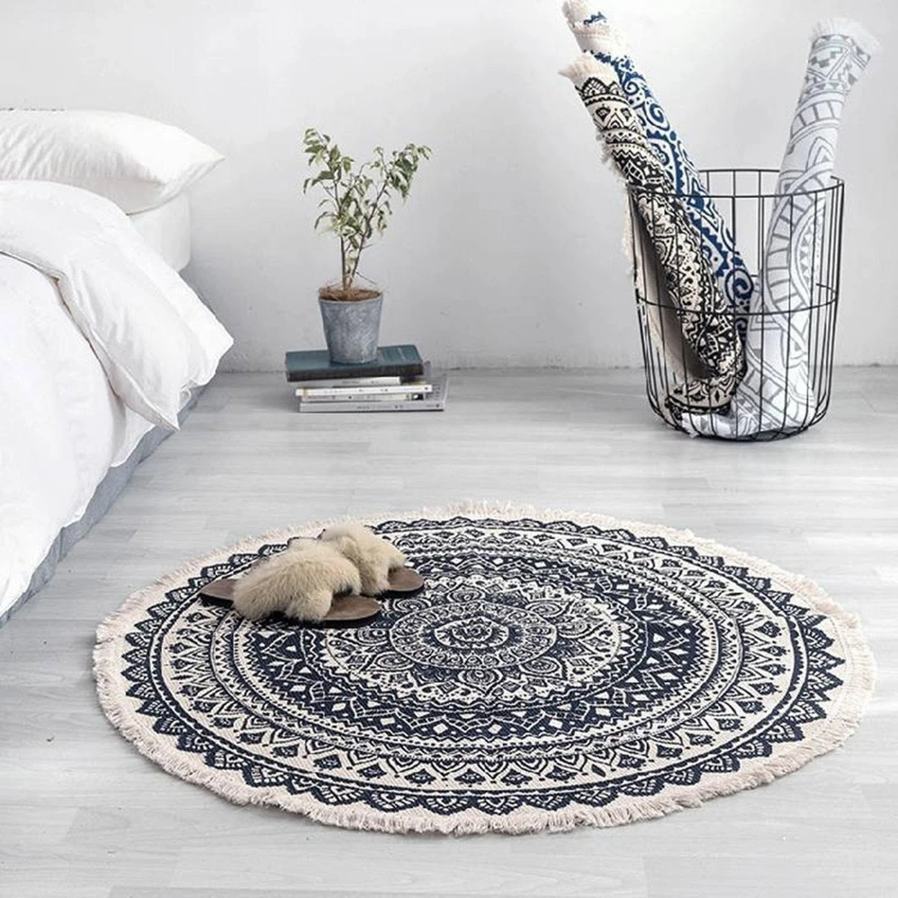 Ag491F Apvalus boho stiliaus kilimas su kutais 90x90cm