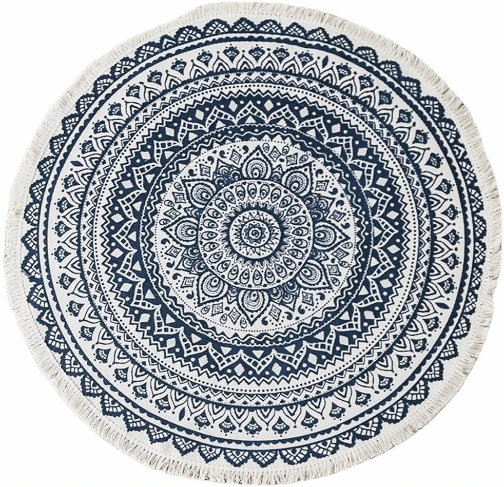 Ag491F Apvalus boho stiliaus kilimas su kutais 90x90cm