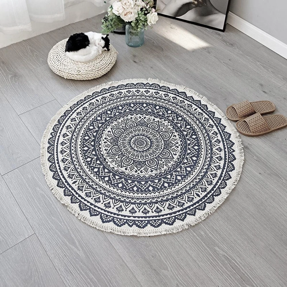 Ag491F Apvalus boho stiliaus kilimas su kutais 90x90cm