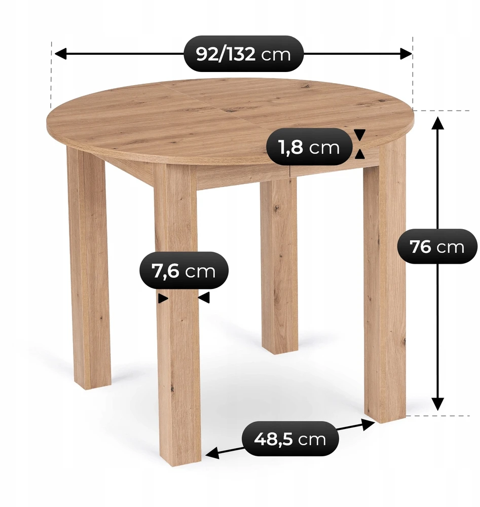 Apvalus išskleidžiamas stalas 92–132 cm, Artisan ąžuolo spalvo