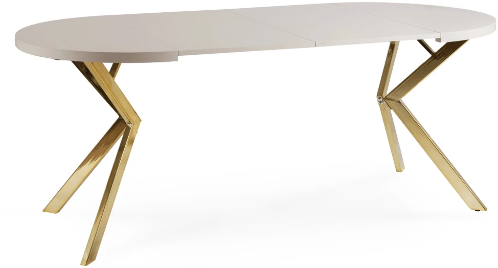 Apvalus išskleidžiamas stalas Modern, 100–250 cm, kašmyro/aukso spalvos, žvilgantis