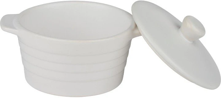 Alpina - Ceramic ovenproof dish with lid, round, 13x10 cm, 210 ml (baltas)