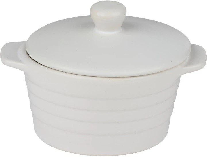 Alpina - Ceramic ovenproof dish with lid, round, 13x10 cm, 210 ml (baltas)