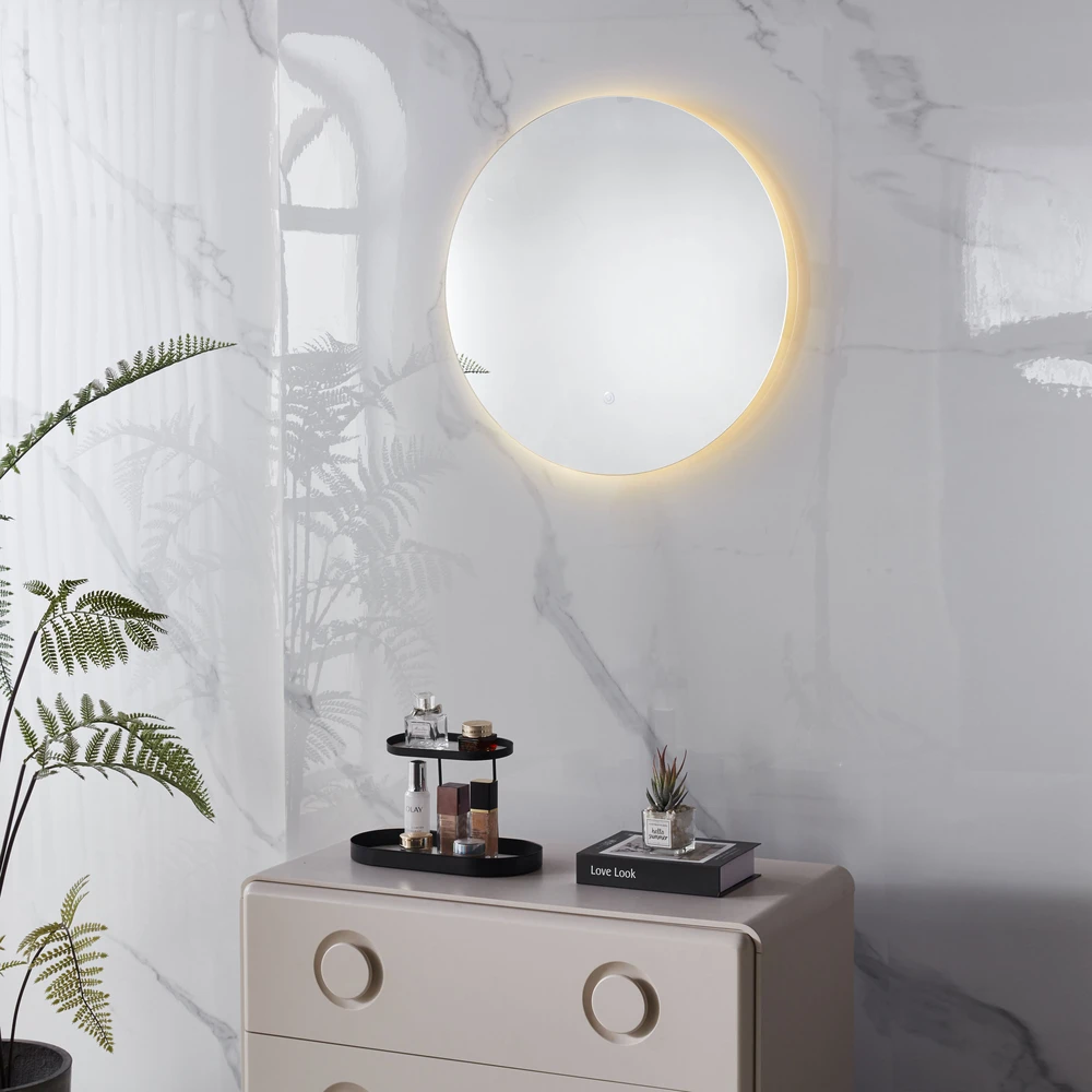 Apvalus LED vonios veidrodis, montuojamas ant sienos, 60 cm, 3 spalvų, jutiklinis jungiklis ModernHome