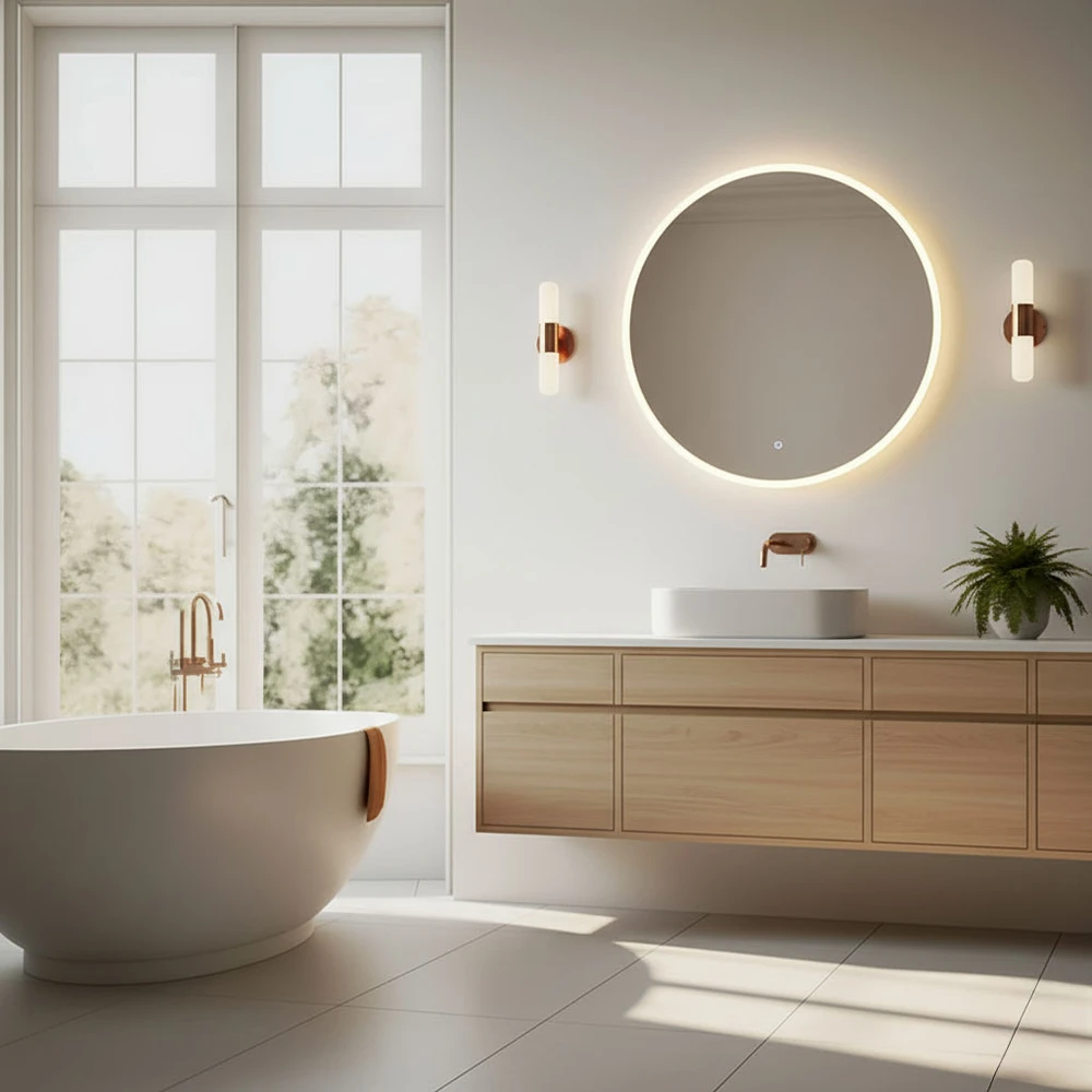 Apvalus LED vonios veidrodis 80 cm su 3 šviesos spalvomis ModernHome