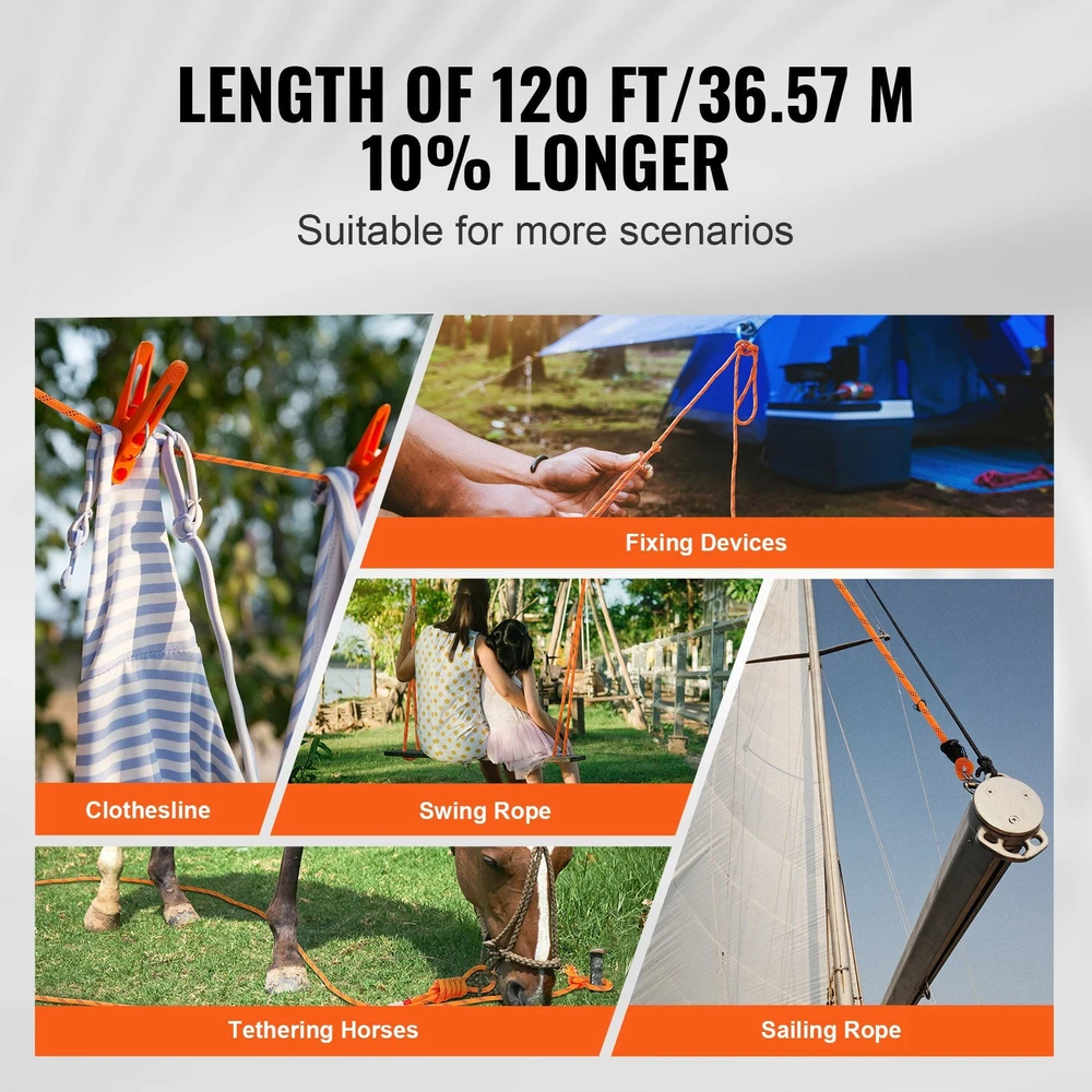 VEVOR Medžių laipiojimo virvė 9.5 mm, 36.57 m