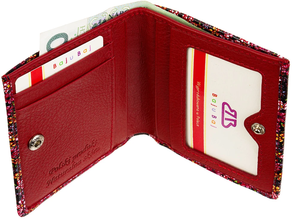 ARES Portfel damski skórzany mały BajuBaj raudona kolorowy RFID