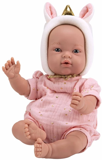 Arias tikroviška kūdikio lėlė su vienaragio kepuryte, 28 cm