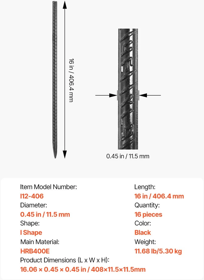 VEVOR 16 vnt. 41 cm ilgio armatūros kuoliukų