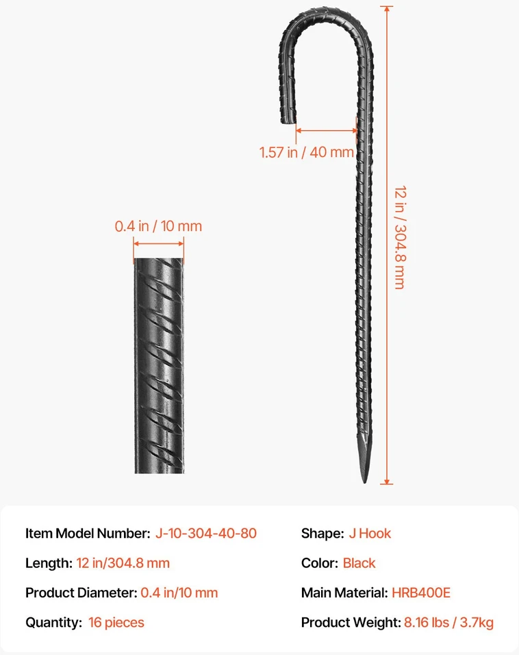 VEVOR 30 cm gelžbetonio kuolai 16 vnt.