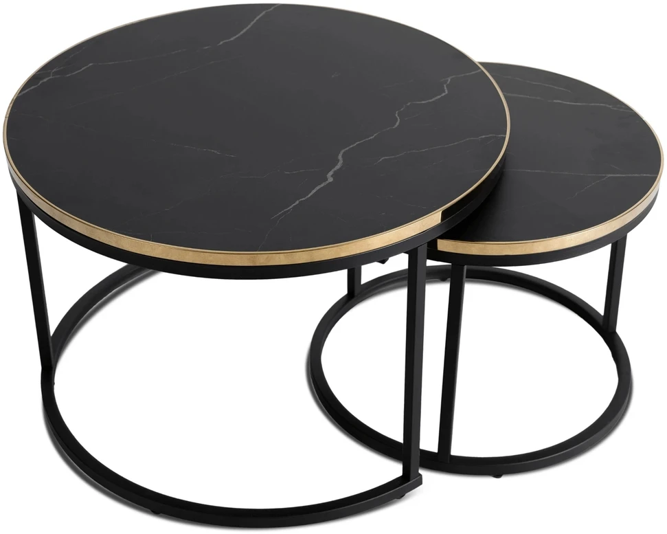 ARON kavos staliukų komplektas, 70 cm/50 cm, juodas marmuras, glamūringas