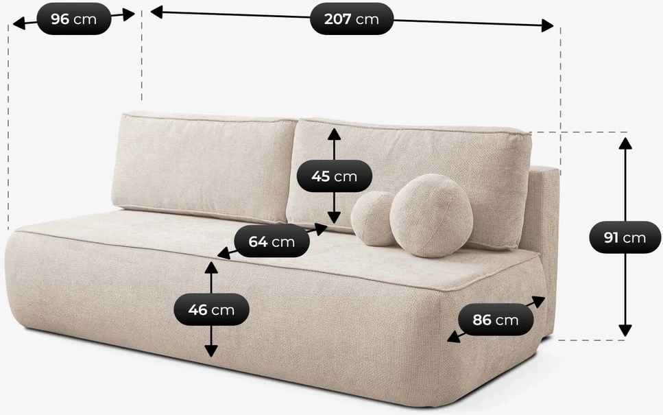 ARVETO kreminės spalvos šenilinė moderni sofa su miegojimo funkcija