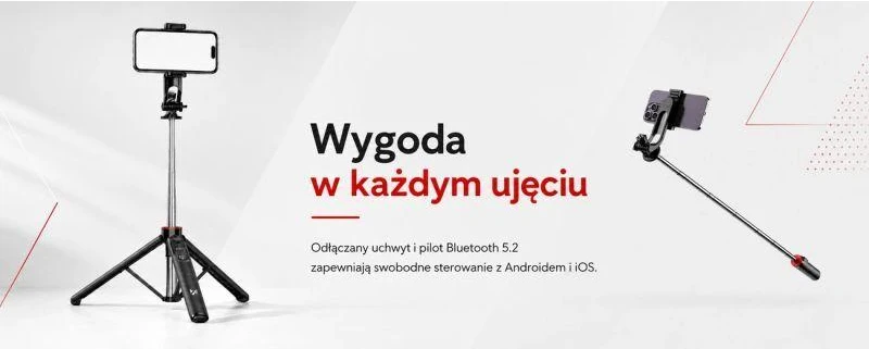 Wozinsky Asmenukių lazda WC1Y3S teleskopinis trikojis 1.3m su telefono laikikliu – juodos spalvos