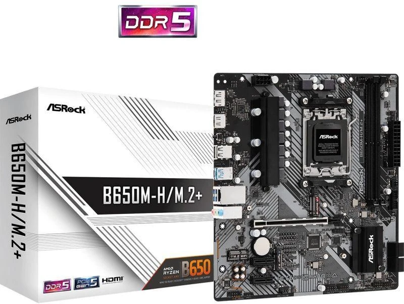 ASRock | B650M-H/M.2+ | Procesorių šeima AMD | Procesoriaus lizdas AM5 | DDR5 | Palaikomos standžiojo disko sąsajos SATA, M.2 | SATA jungčių skaičius 4