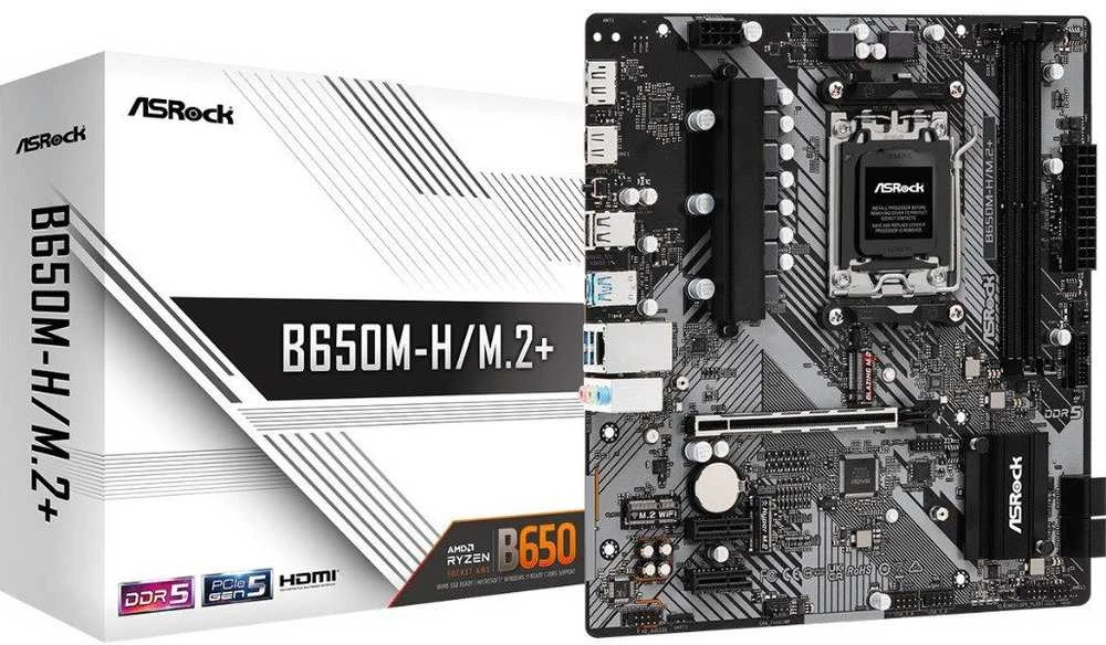 Pagrindinė plokštė ASRock | B650M-H/M.2+ | Procesorių šeima AMD | Procesoriaus lizdas AM5 | DDR5 | Palaikomos standžiojo disko sąsajos SATA, M.2 | SATA jungčių skaičius 4