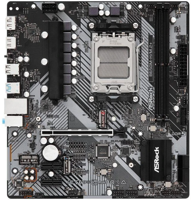 ASRock | B650M-H/M.2+ | Procesorių šeima AMD | Procesoriaus lizdas AM5 | DDR5 | Palaikomos standžiojo disko sąsajos SATA, M.2 | SATA jungčių skaičius 4
