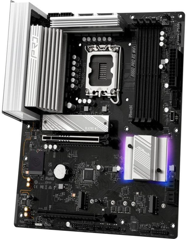 ASRock B860 PRO RS WIFI | Procesorių šeima Intel | Procesoriaus lizdas LGA1851 | DDR5 | Palaikomos kietojo disko sąsajos SATA, M.2 | SATA jungčių skaičius 4