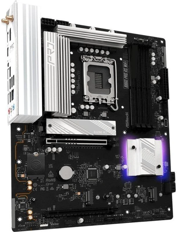 ASRock B860 PRO RS WIFI | Procesorių šeima Intel | Procesoriaus lizdas LGA1851 | DDR5 | Palaikomos kietojo disko sąsajos SATA, M.2 | SATA jungčių skaičius 4